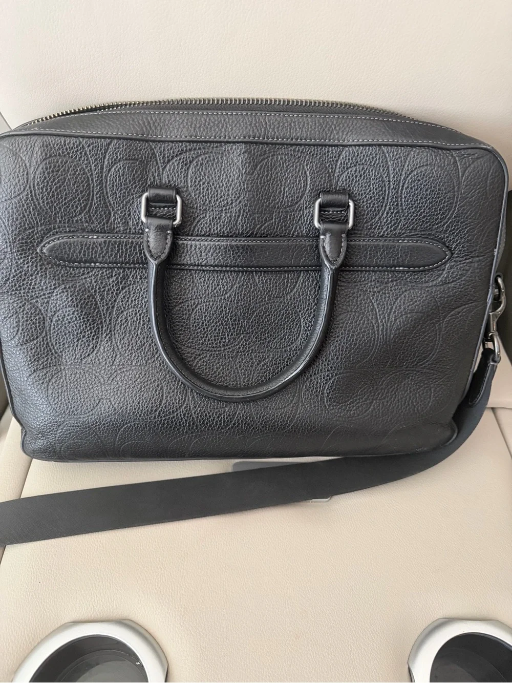 Coach Black Embossed Leather Laptop Bag with Shoulder Strap
